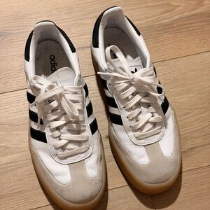 Adidas Sambae Platform White and Black Sneakers with Tan Sole